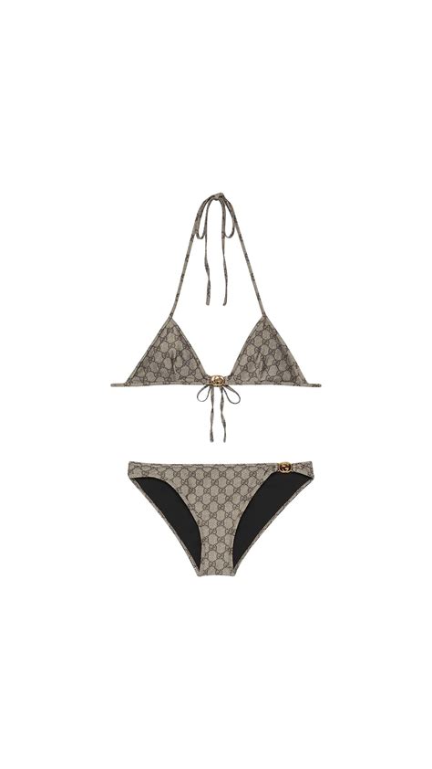 GG stretch jersey bikini in beige and ebony .